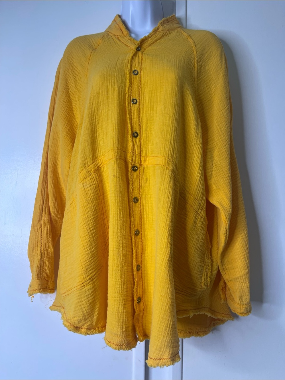 We The Free People Summer Daydream Button Down Shirt Size Medium Yellow Papaya - Picture 4 of 16